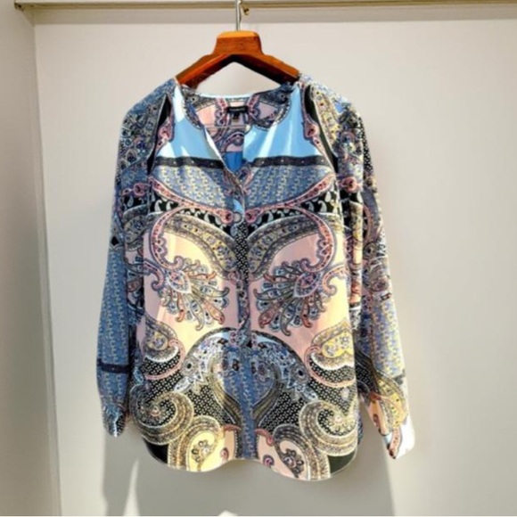 Talbots Pink Blue Paisley Blouse Button Up Size Large - Picture 3 of 13